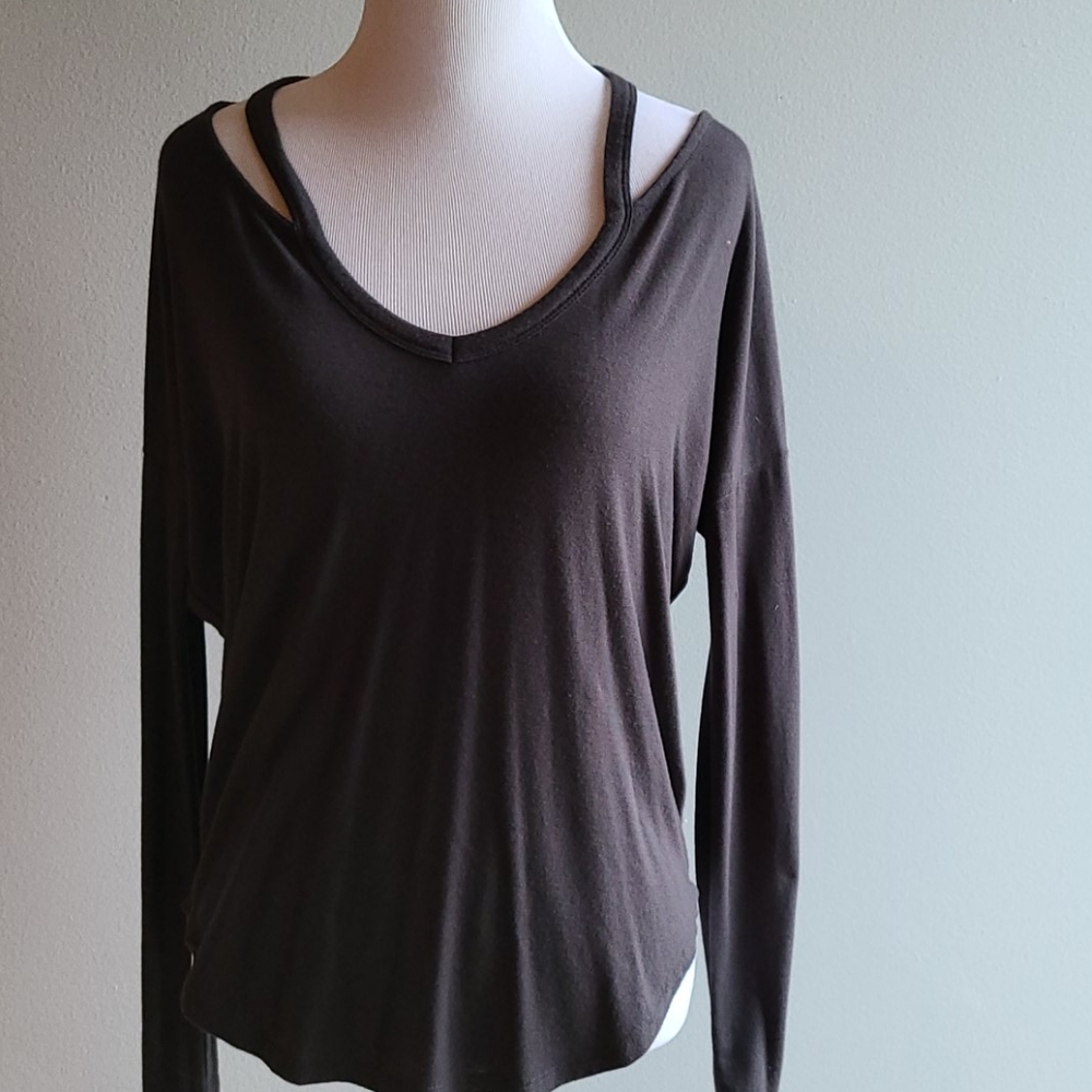 Express charcoal long sleeve w cut out top XS